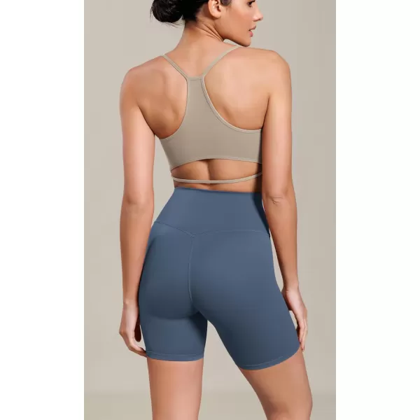 ODODOS Cloud Feeling Cross Waist Yoga Shorts for Women 6quot Crossover High Waist Lounge Biker ShortsInk Blue