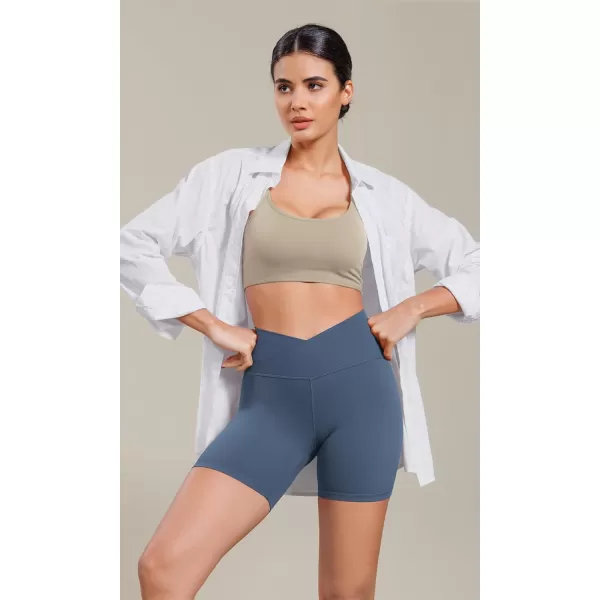 ODODOS Cloud Feeling Cross Waist Yoga Shorts for Women 6quot Crossover High Waist Lounge Biker ShortsInk Blue