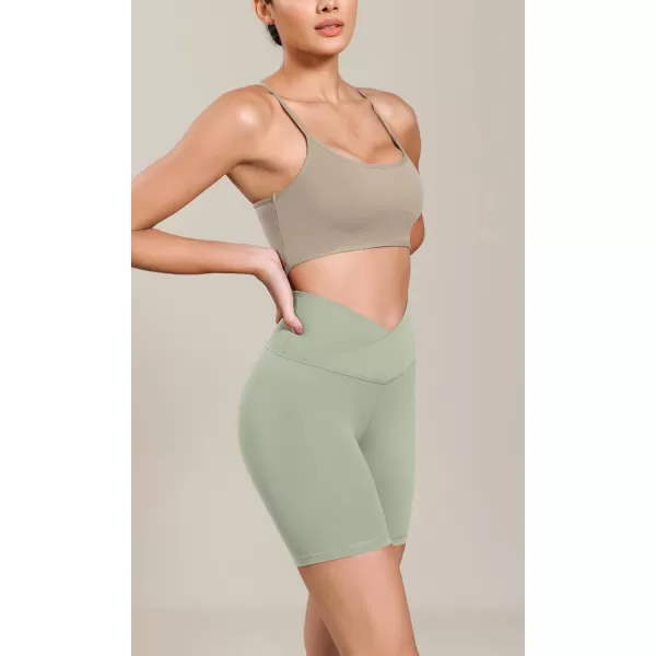 ODODOS Cloud Feeling Cross Waist Yoga Shorts for Women 6quot Crossover High Waist Lounge Biker ShortsLime Stone