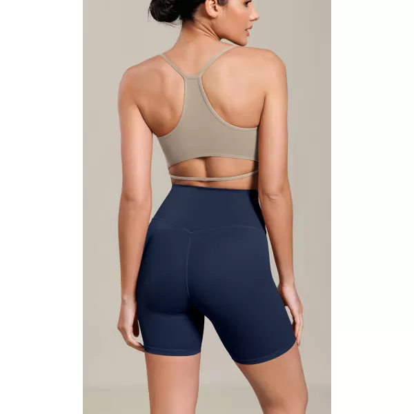 ODODOS Cloud Feeling Cross Waist Yoga Shorts for Women 6quot Crossover High Waist Lounge Biker ShortsNavy