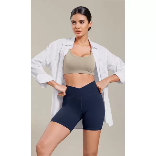 ODODOS Cloud Feeling Cross Waist Yoga Shorts for Women 6quot Crossover High Waist Lounge Biker ShortsNavy