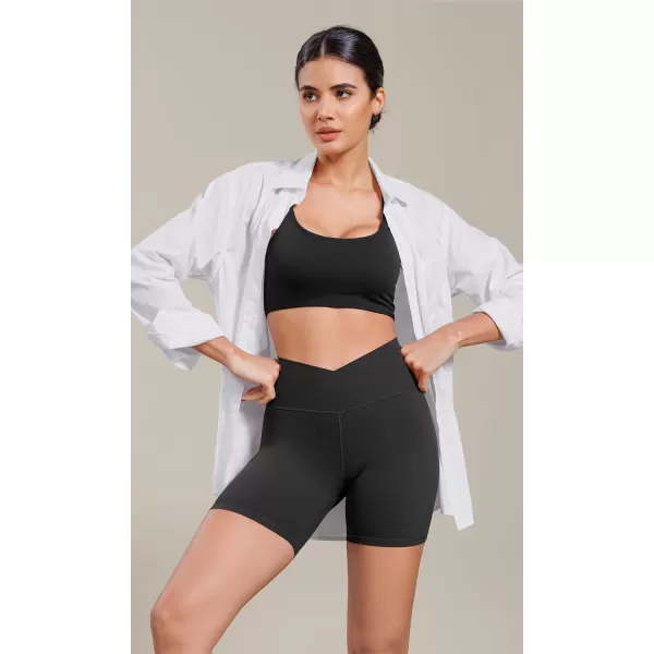 ODODOS Cloud Feeling Cross Waist Yoga Shorts for Women 6quot Crossover High Waist Lounge Biker ShortsOnyx Black Grey