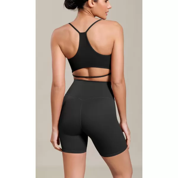 ODODOS Cloud Feeling Cross Waist Yoga Shorts for Women 6quot Crossover High Waist Lounge Biker ShortsOnyx Black Grey