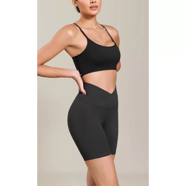 ODODOS Cloud Feeling Cross Waist Yoga Shorts for Women 6quot Crossover High Waist Lounge Biker ShortsOnyx Black Grey