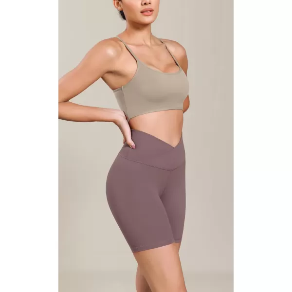 ODODOS Cloud Feeling Cross Waist Yoga Shorts for Women 6quot Crossover High Waist Lounge Biker ShortsPurple Taupe