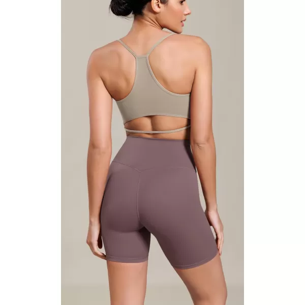 ODODOS Cloud Feeling Cross Waist Yoga Shorts for Women 6quot Crossover High Waist Lounge Biker ShortsPurple Taupe