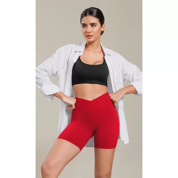 ODODOS Cloud Feeling Cross Waist Yoga Shorts for Women 6quot Crossover High Waist Lounge Biker ShortsRed