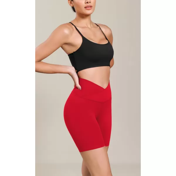 ODODOS Cloud Feeling Cross Waist Yoga Shorts for Women 6quot Crossover High Waist Lounge Biker ShortsRed
