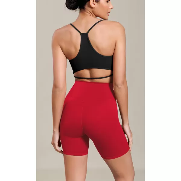 ODODOS Cloud Feeling Cross Waist Yoga Shorts for Women 6quot Crossover High Waist Lounge Biker ShortsRed