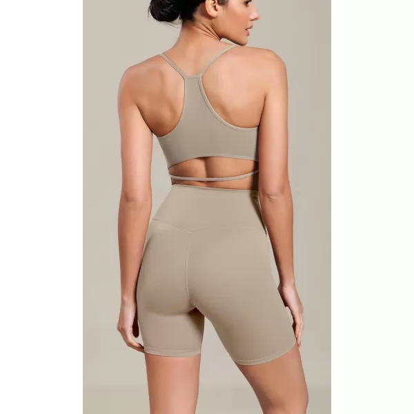ODODOS Cloud Feeling Cross Waist Yoga Shorts for Women 6quot Crossover High Waist Lounge Biker ShortsShaker Beige