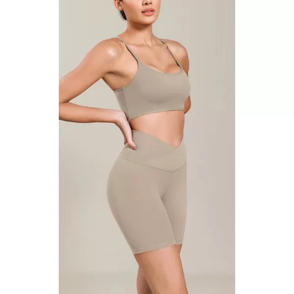 ODODOS Cloud Feeling Cross Waist Yoga Shorts for Women 6quot Crossover High Waist Lounge Biker ShortsShaker Beige