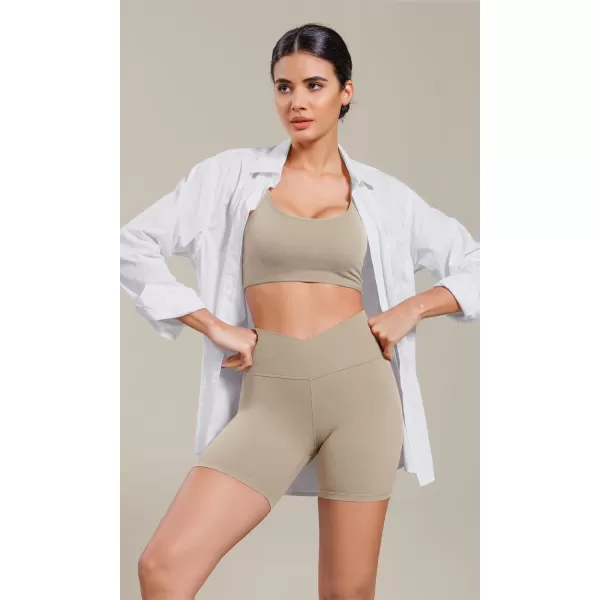 ODODOS Cloud Feeling Cross Waist Yoga Shorts for Women 6quot Crossover High Waist Lounge Biker ShortsShaker Beige