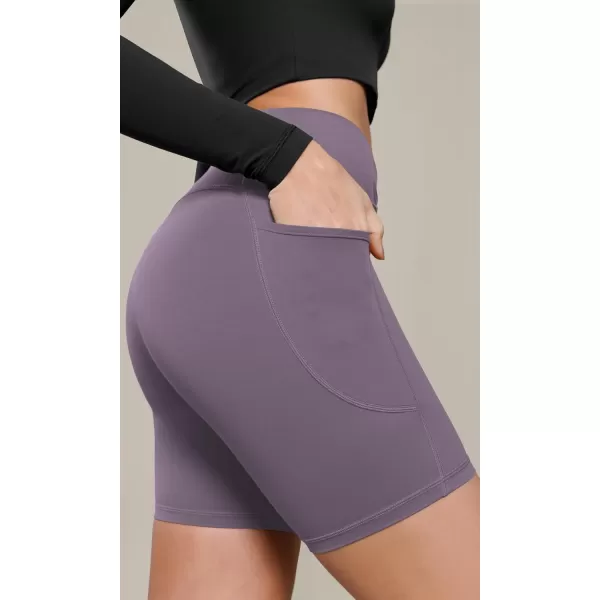 ODODOS Cloud Feeling Cross Waist Yoga Shorts with Pockets for Women 6quot Crossover High Waist Lounge Biker ShortsAsh Violet