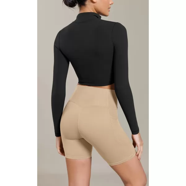 ODODOS Cloud Feeling Cross Waist Yoga Shorts with Pockets for Women 6quot Crossover High Waist Lounge Biker ShortsBeige