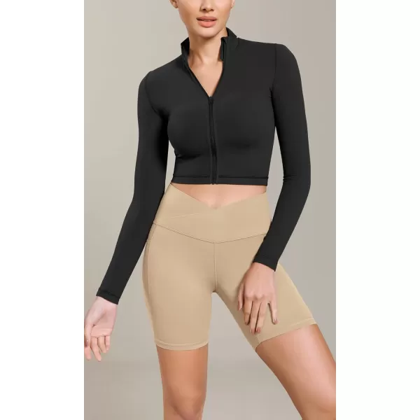 ODODOS Cloud Feeling Cross Waist Yoga Shorts with Pockets for Women 6quot Crossover High Waist Lounge Biker ShortsBeige