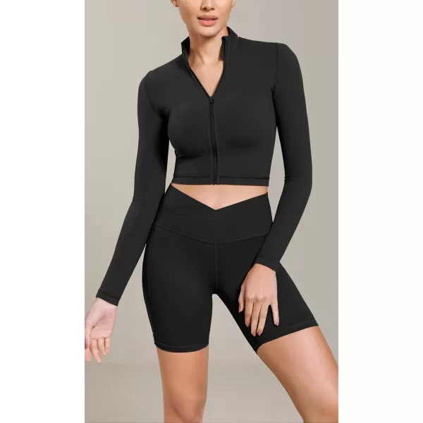 ODODOS Cloud Feeling Cross Waist Yoga Shorts with Pockets for Women 6quot Crossover High Waist Lounge Biker ShortsBlack