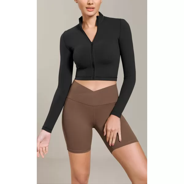 ODODOS Cloud Feeling Cross Waist Yoga Shorts with Pockets for Women 6quot Crossover High Waist Lounge Biker ShortsBrunette