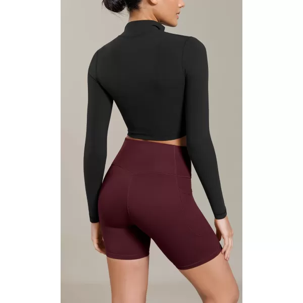 ODODOS Cloud Feeling Cross Waist Yoga Shorts with Pockets for Women 6quot Crossover High Waist Lounge Biker ShortsBurgundy