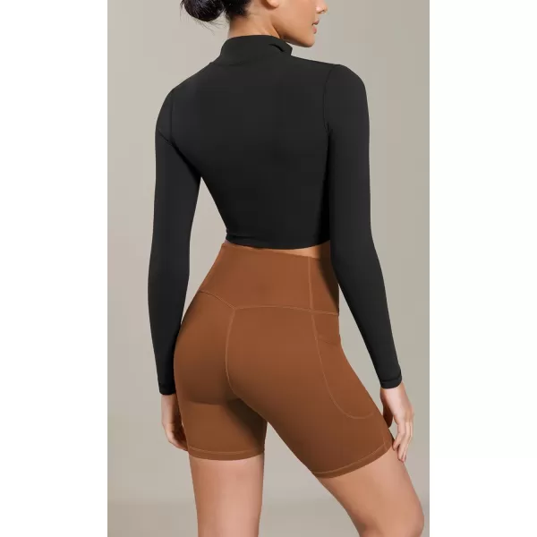 ODODOS Cloud Feeling Cross Waist Yoga Shorts with Pockets for Women 6quot Crossover High Waist Lounge Biker ShortsCaramel