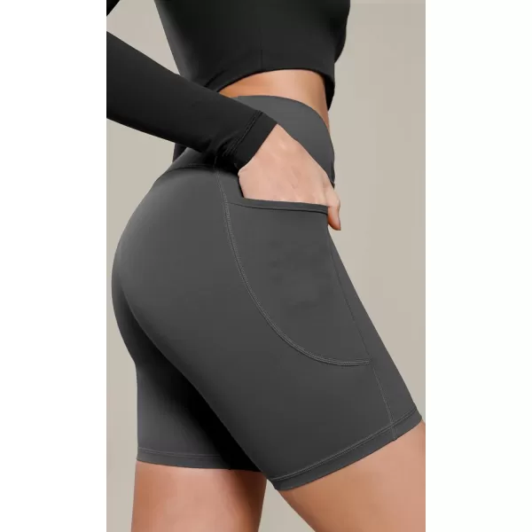 ODODOS Cloud Feeling Cross Waist Yoga Shorts with Pockets for Women 6quot Crossover High Waist Lounge Biker ShortsCharcoal