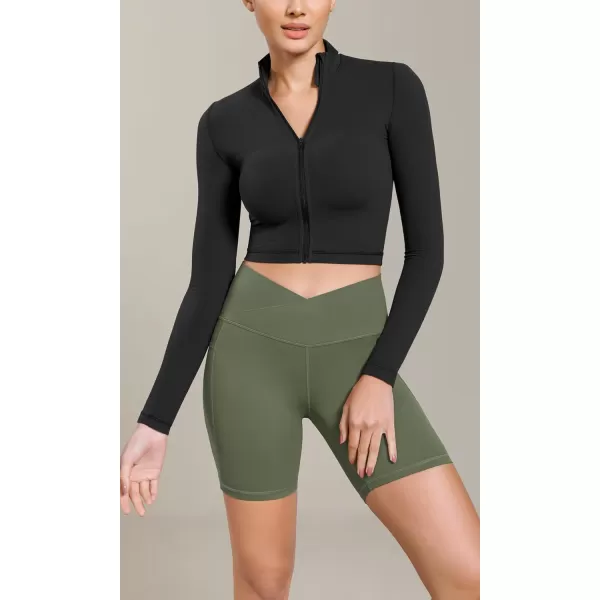 ODODOS Cloud Feeling Cross Waist Yoga Shorts with Pockets for Women 6quot Crossover High Waist Lounge Biker ShortsDark Olive