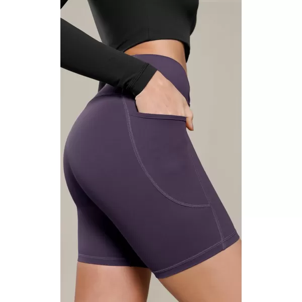 ODODOS Cloud Feeling Cross Waist Yoga Shorts with Pockets for Women 6quot Crossover High Waist Lounge Biker ShortsDark Purple