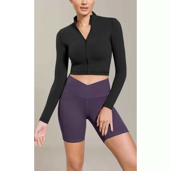 ODODOS Cloud Feeling Cross Waist Yoga Shorts with Pockets for Women 6quot Crossover High Waist Lounge Biker ShortsDark Purple