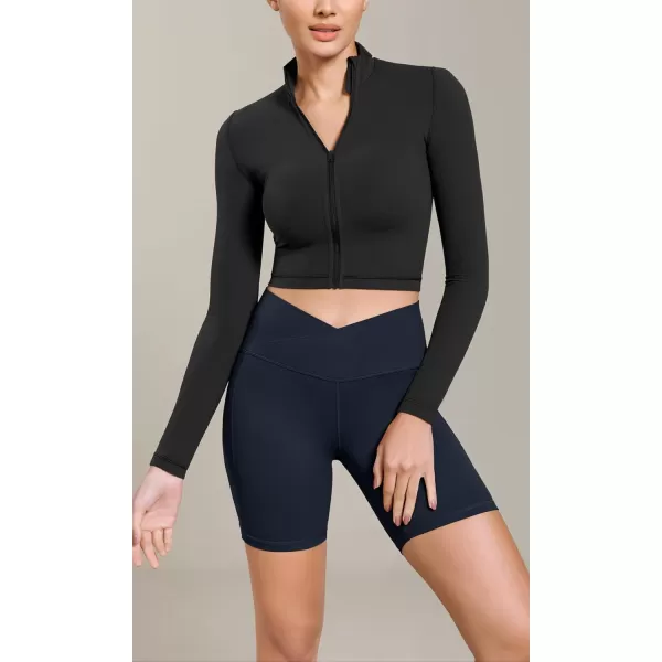 ODODOS Cloud Feeling Cross Waist Yoga Shorts with Pockets for Women 6quot Crossover High Waist Lounge Biker ShortsDeep Navy
