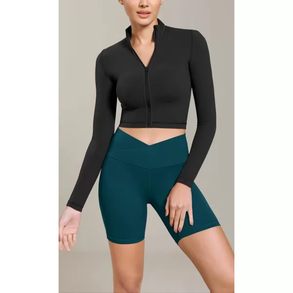 ODODOS Cloud Feeling Cross Waist Yoga Shorts with Pockets for Women 6quot Crossover High Waist Lounge Biker ShortsForest Teal