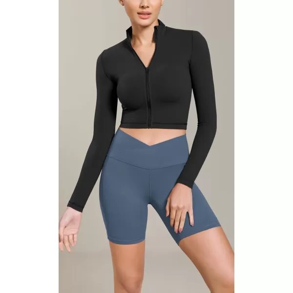 ODODOS Cloud Feeling Cross Waist Yoga Shorts with Pockets for Women 6quot Crossover High Waist Lounge Biker ShortsInk Blue