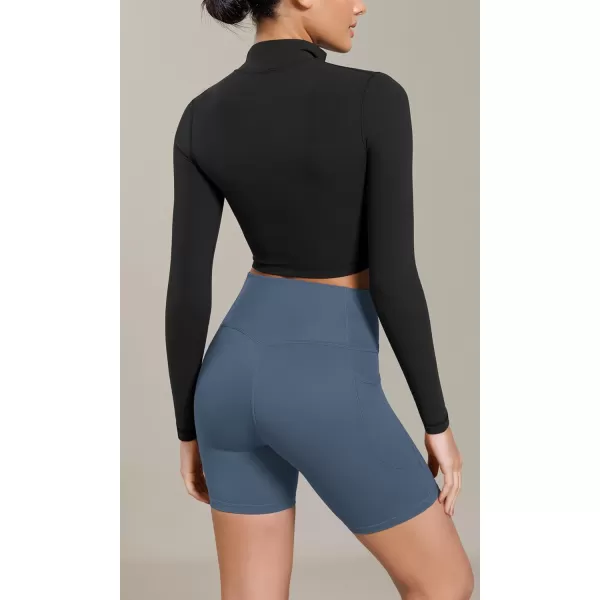 ODODOS Cloud Feeling Cross Waist Yoga Shorts with Pockets for Women 6quot Crossover High Waist Lounge Biker ShortsInk Blue