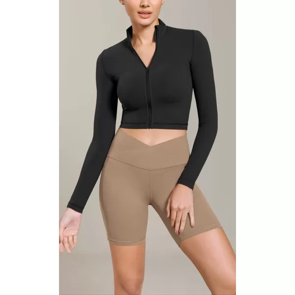 ODODOS Cloud Feeling Cross Waist Yoga Shorts with Pockets for Women 6quot Crossover High Waist Lounge Biker ShortsLight Brown