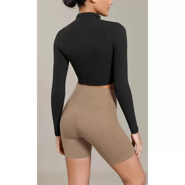 ODODOS Cloud Feeling Cross Waist Yoga Shorts with Pockets for Women 6quot Crossover High Waist Lounge Biker ShortsLight Brown