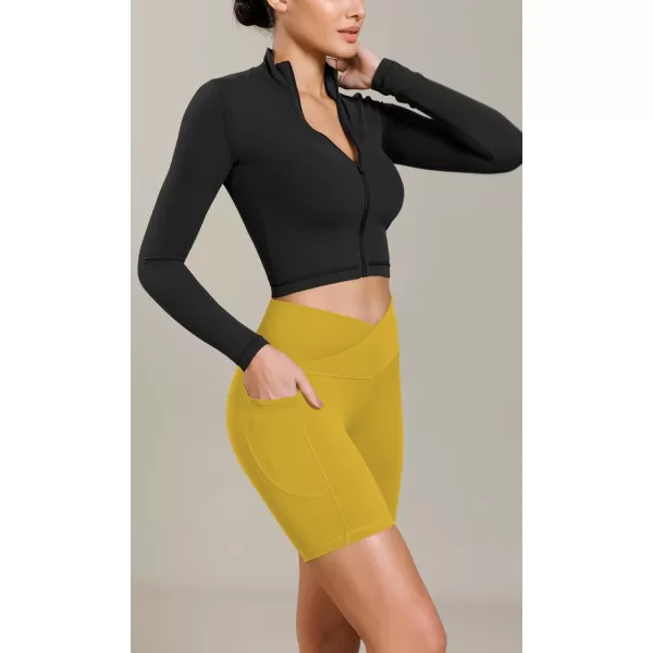 ODODOS Cloud Feeling Cross Waist Yoga Shorts with Pockets for Women 6quot Crossover High Waist Lounge Biker ShortsMango Mint