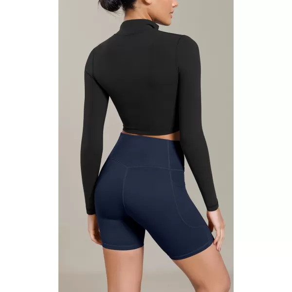 ODODOS Cloud Feeling Cross Waist Yoga Shorts with Pockets for Women 6quot Crossover High Waist Lounge Biker ShortsNavy