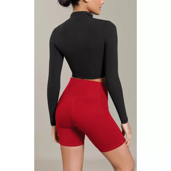 ODODOS Cloud Feeling Cross Waist Yoga Shorts with Pockets for Women 6quot Crossover High Waist Lounge Biker ShortsRed