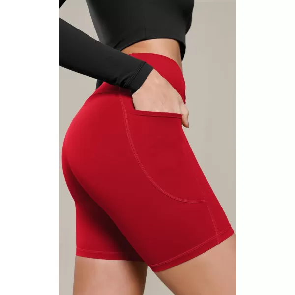 ODODOS Cloud Feeling Cross Waist Yoga Shorts with Pockets for Women 6quot Crossover High Waist Lounge Biker ShortsRed