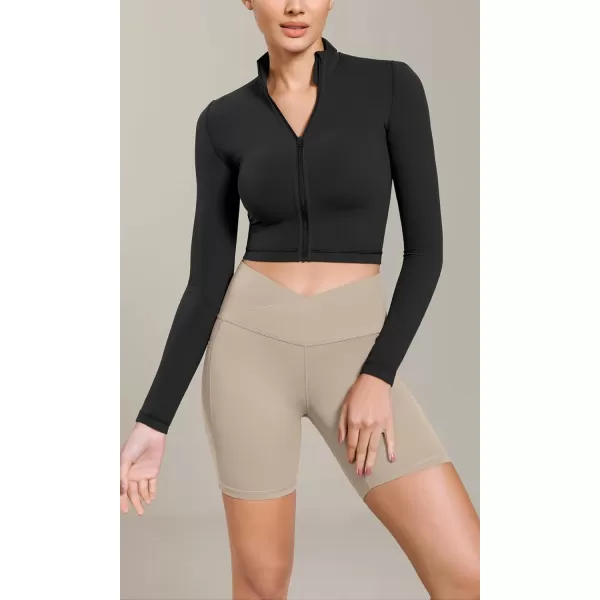 ODODOS Cloud Feeling Cross Waist Yoga Shorts with Pockets for Women 6quot Crossover High Waist Lounge Biker ShortsShaker Beige