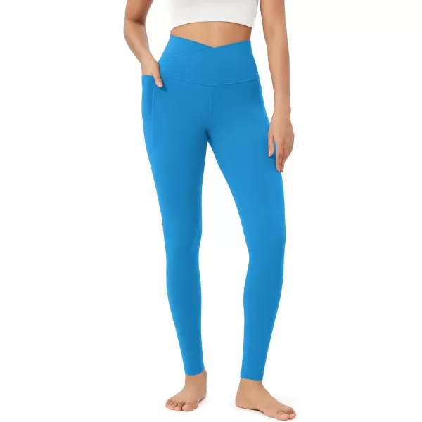 ODODOS Cloud Feeling Crossover 78 Leggings with Pockets for Women 25quot  28quot V High Wasit Lounge Yoga PantsAzure