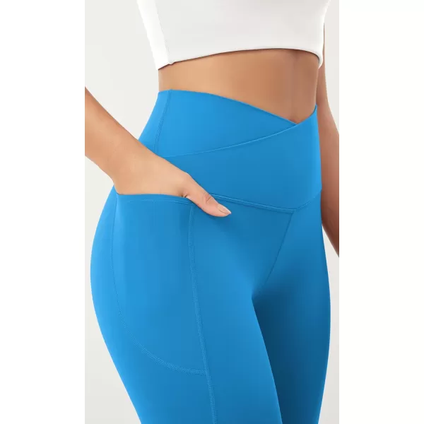 ODODOS Cloud Feeling Crossover 78 Leggings with Pockets for Women 25quot  28quot V High Wasit Lounge Yoga PantsAzure