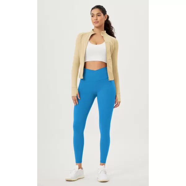 ODODOS Cloud Feeling Crossover 78 Leggings with Pockets for Women 25quot  28quot V High Wasit Lounge Yoga PantsAzure