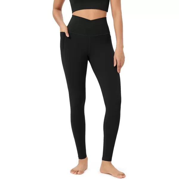 ODODOS Cloud Feeling Crossover 78 Leggings with Pockets for Women 25quot  28quot V High Wasit Lounge Yoga PantsBlack
