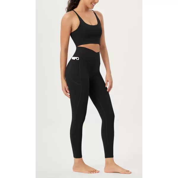 ODODOS Cloud Feeling Crossover 78 Leggings with Pockets for Women 25quot  28quot V High Wasit Lounge Yoga PantsBlack
