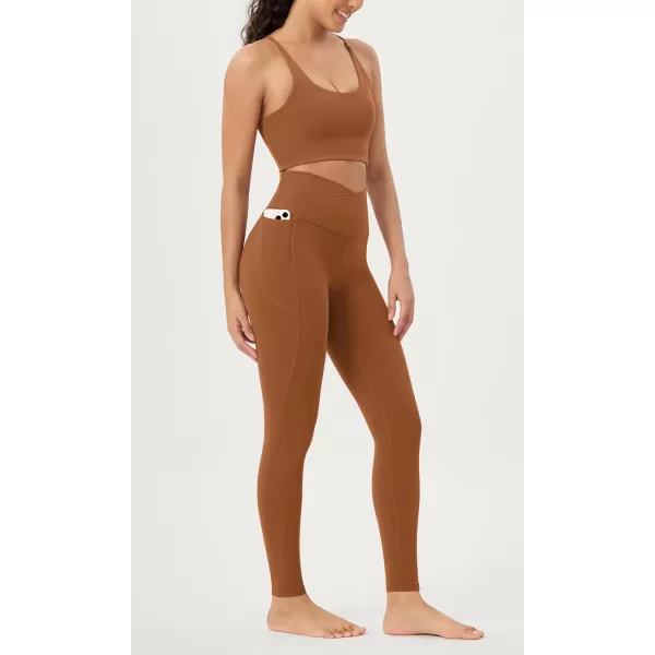 ODODOS Cloud Feeling Crossover 78 Leggings with Pockets for Women 25quot  28quot V High Wasit Lounge Yoga PantsCaramel