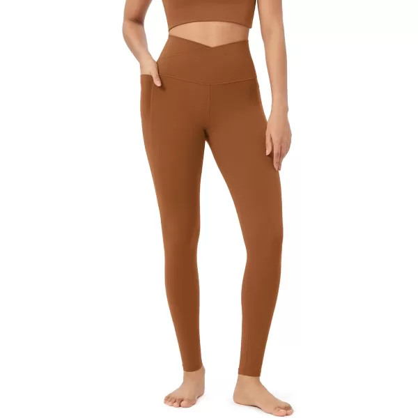 ODODOS Cloud Feeling Crossover 78 Leggings with Pockets for Women 25quot  28quot V High Wasit Lounge Yoga PantsCaramel
