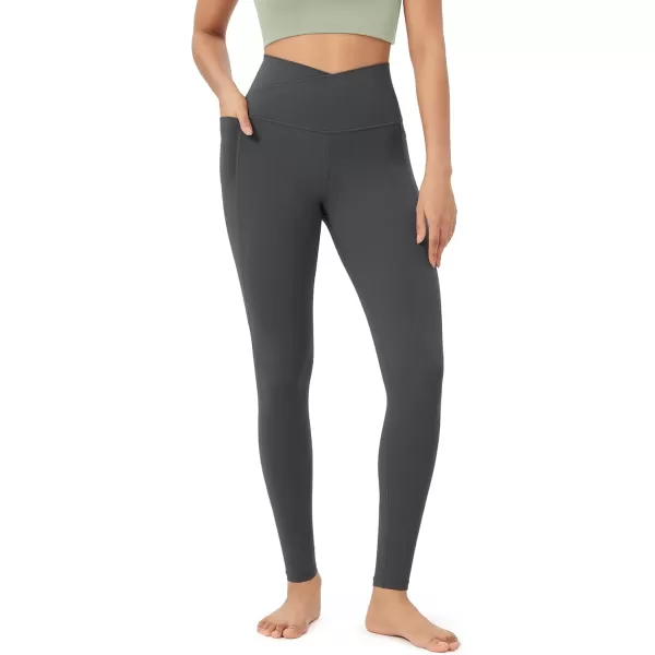 ODODOS Cloud Feeling Crossover 78 Leggings with Pockets for Women 25quot  28quot V High Wasit Lounge Yoga PantsCharcoal
