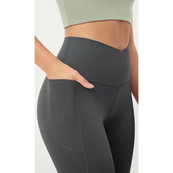 ODODOS Cloud Feeling Crossover 78 Leggings with Pockets for Women 25quot  28quot V High Wasit Lounge Yoga PantsCharcoal