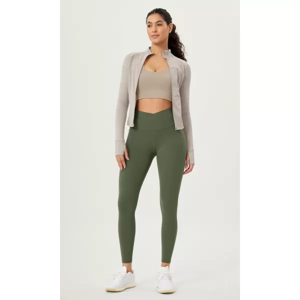 ODODOS Cloud Feeling Crossover 78 Leggings with Pockets for Women 25quot  28quot V High Wasit Lounge Yoga PantsDark Olive