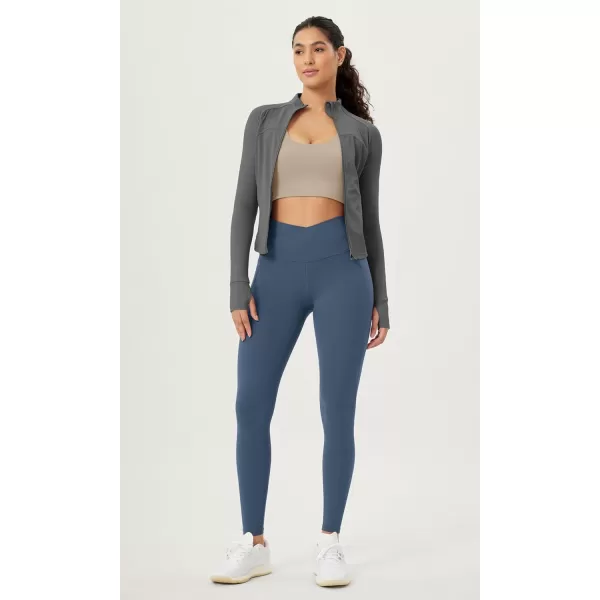 ODODOS Cloud Feeling Crossover 78 Leggings with Pockets for Women 25quot  28quot V High Wasit Lounge Yoga PantsInk Blue