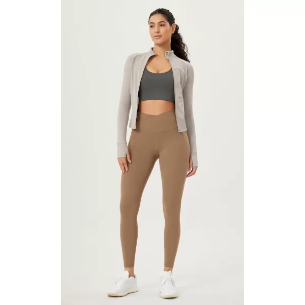 ODODOS Cloud Feeling Crossover 78 Leggings with Pockets for Women 25quot  28quot V High Wasit Lounge Yoga PantsLight Brown